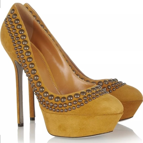 SERGIO ROSSI Suede Studded Brown Platform Pump 9-9.5 EU 39.5, NIB - Picture 3 of 12